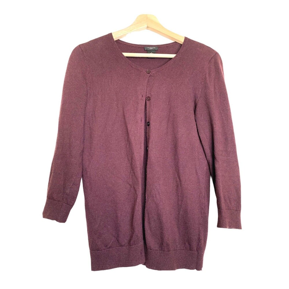 ANN TAYLOR Cardigan Burgundy Cotton Blend Soft Women’s Size Small